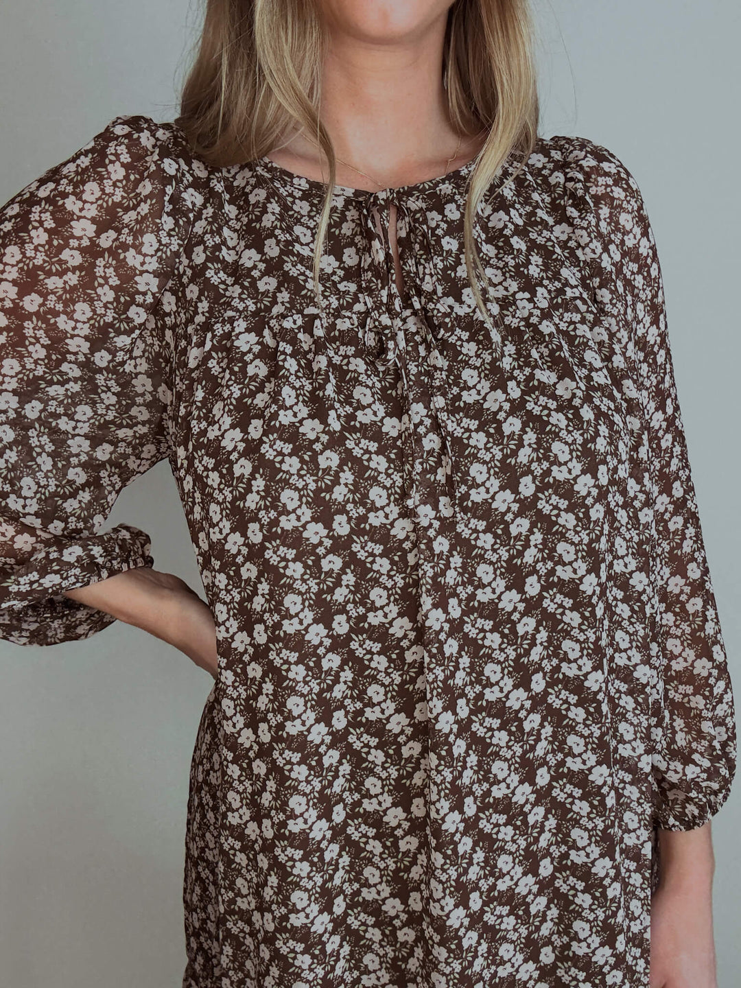 Brown Ditsy Floral Mini Dress