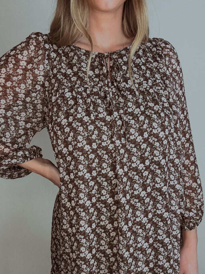 Brown Ditsy Floral Mini Dress