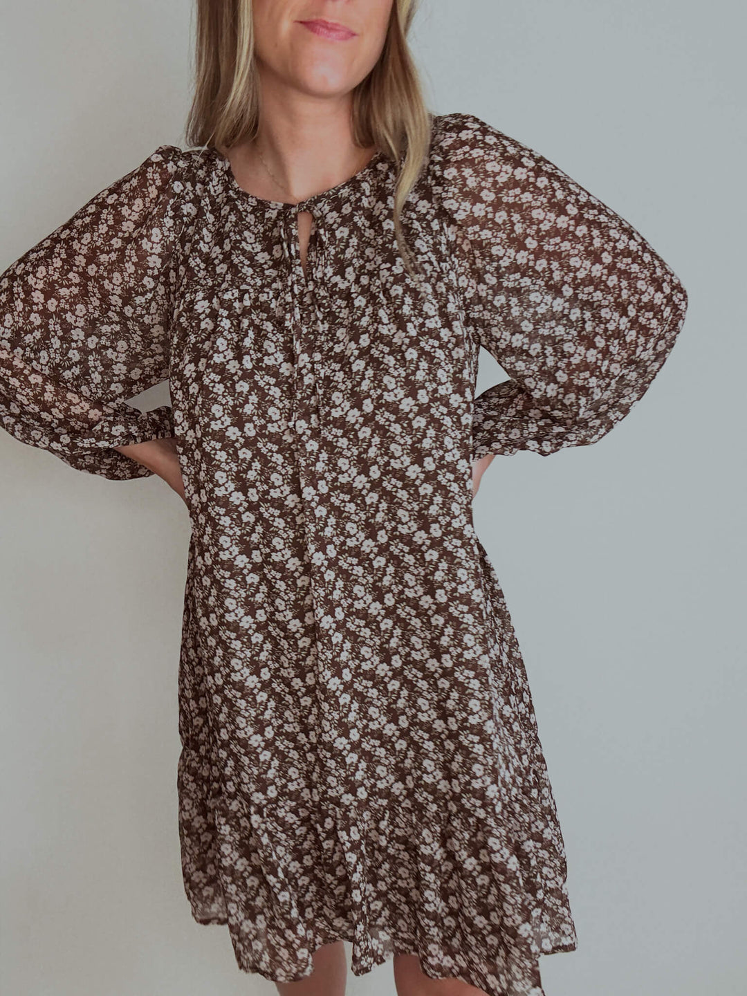 Brown Ditsy Floral Mini Dress