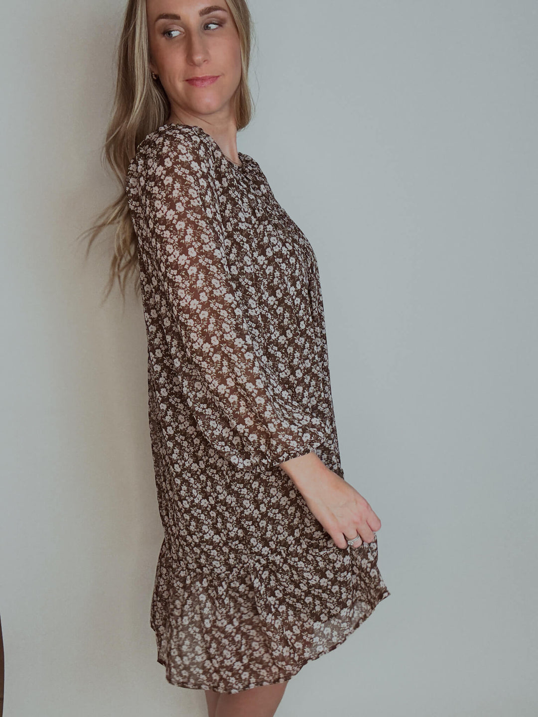 Brown Ditsy Floral Mini Dress