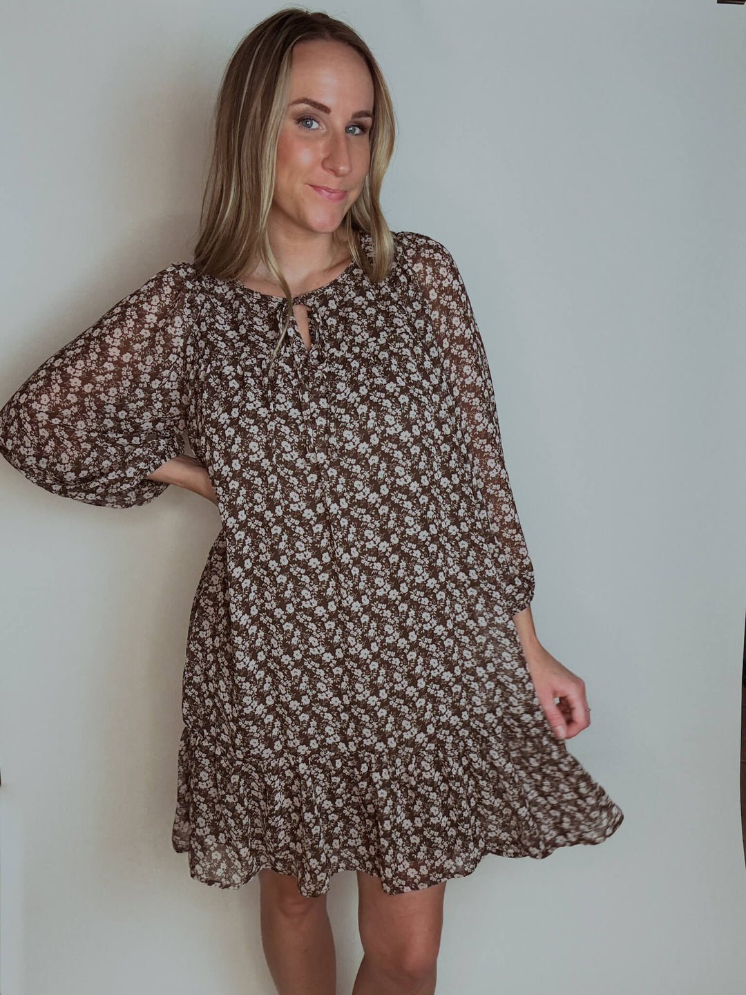 Brown Ditsy Floral Mini Dress