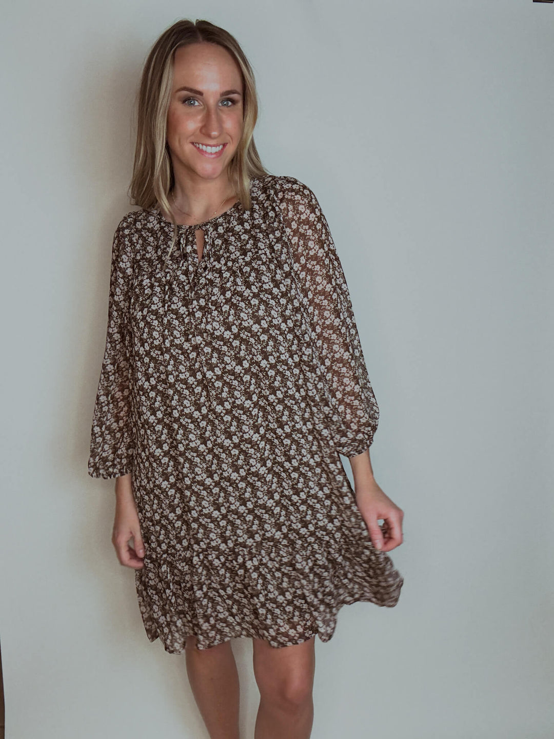 Brown Ditsy Floral Mini Dress