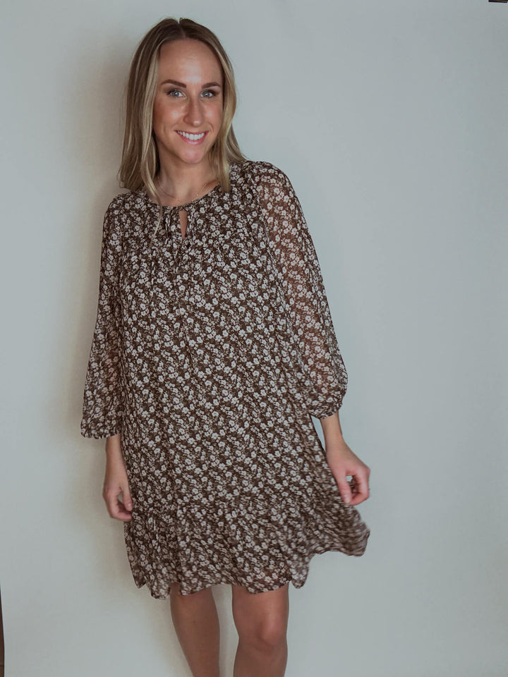 Brown Ditsy Floral Mini Dress