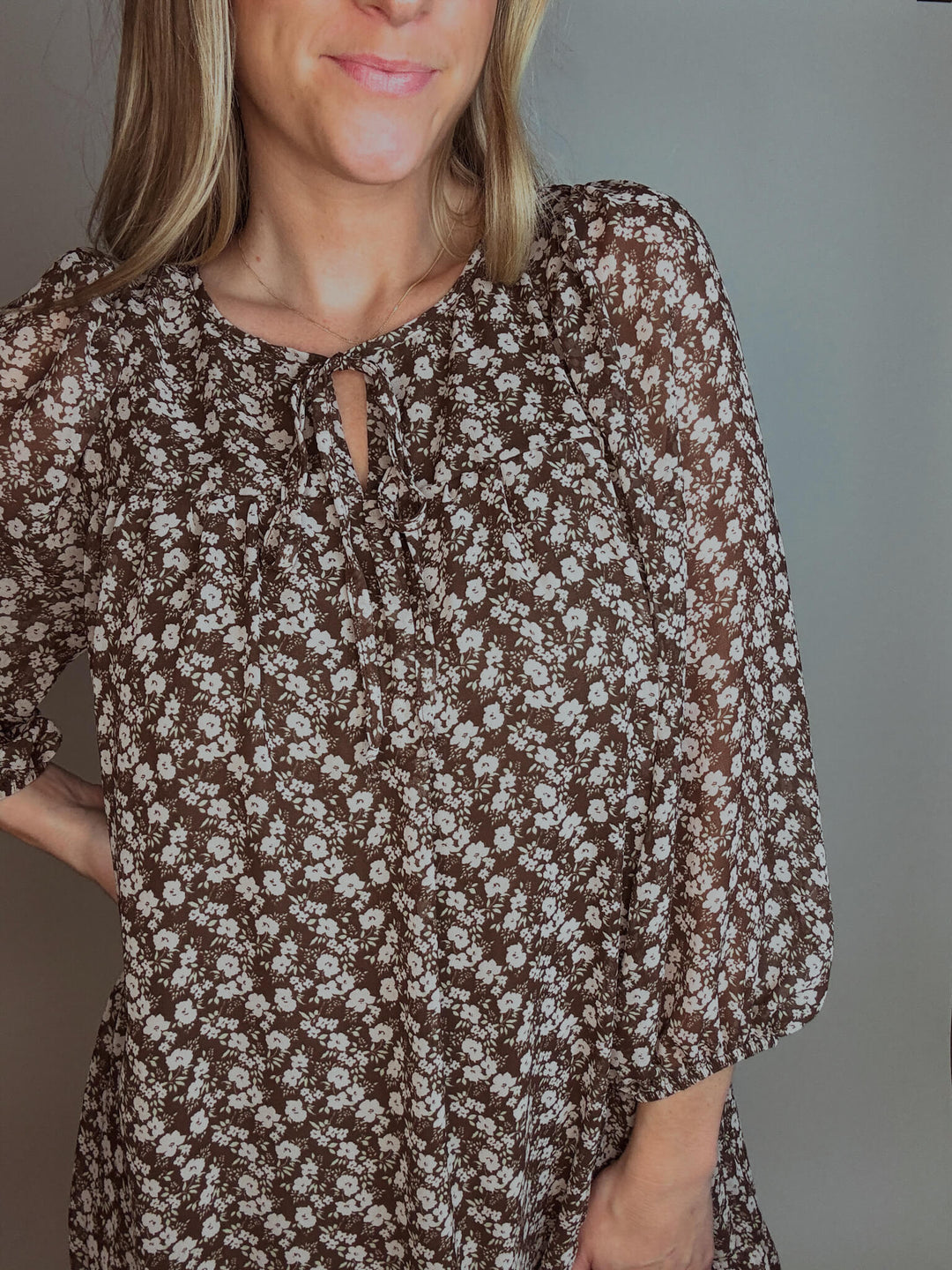 Brown Ditsy Floral Mini Dress