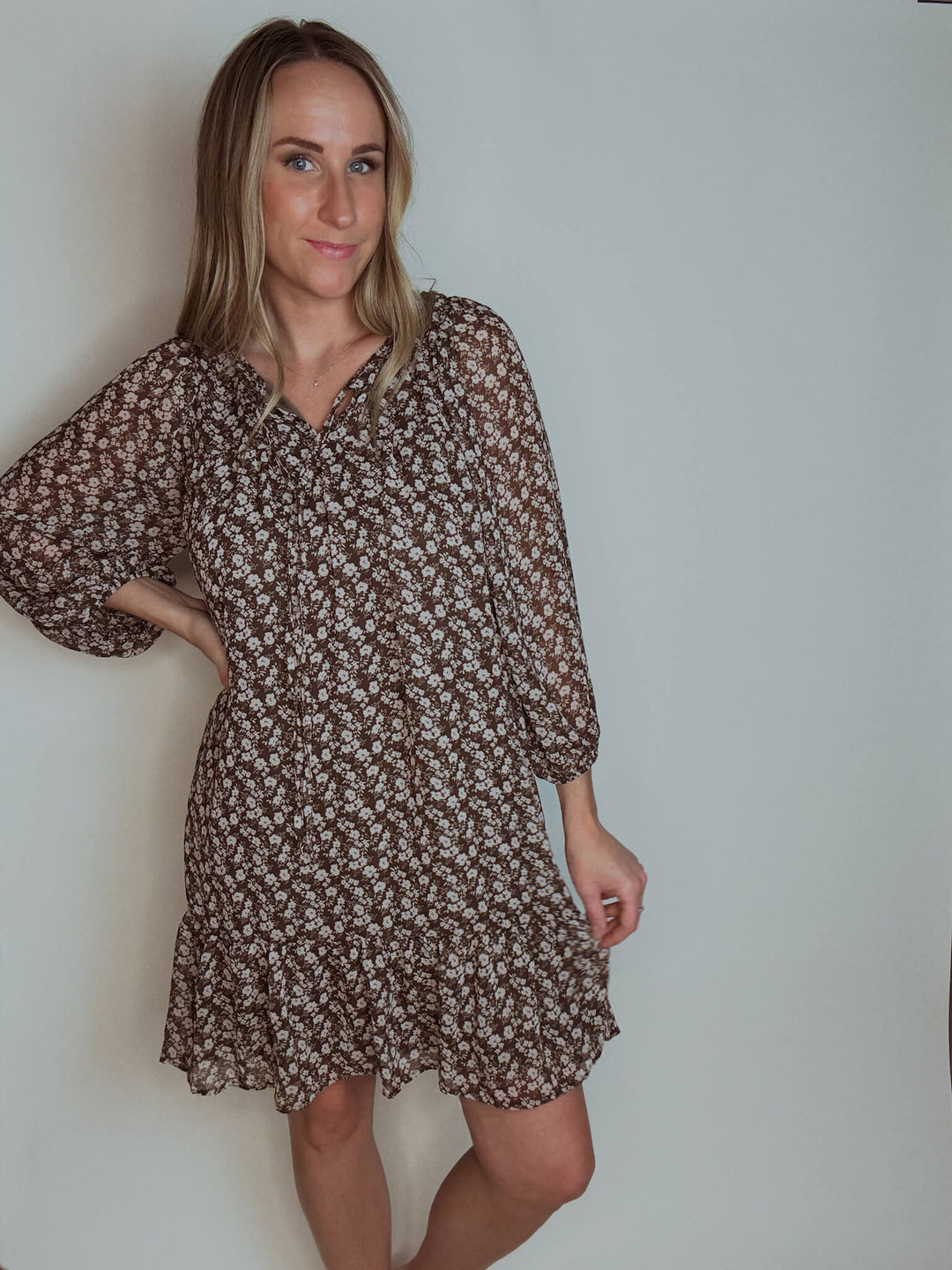 Brown Ditsy Floral Mini Dress