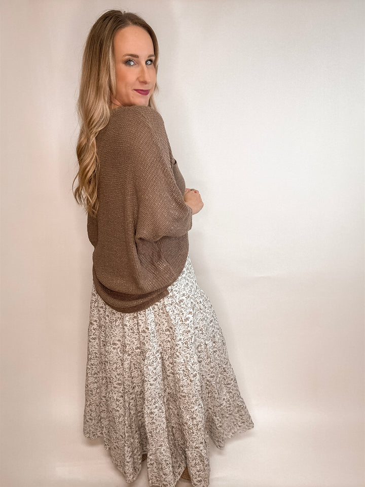 Textured Tiered Floral Pocketed Maxi Skirt