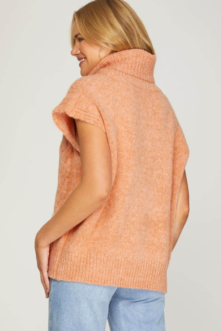 Sleeveless Turtleneck Cable Sweater Vest