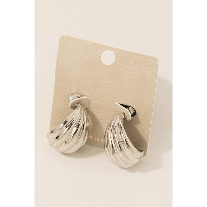 Wide Ridged Metallic J Hoop Earrings