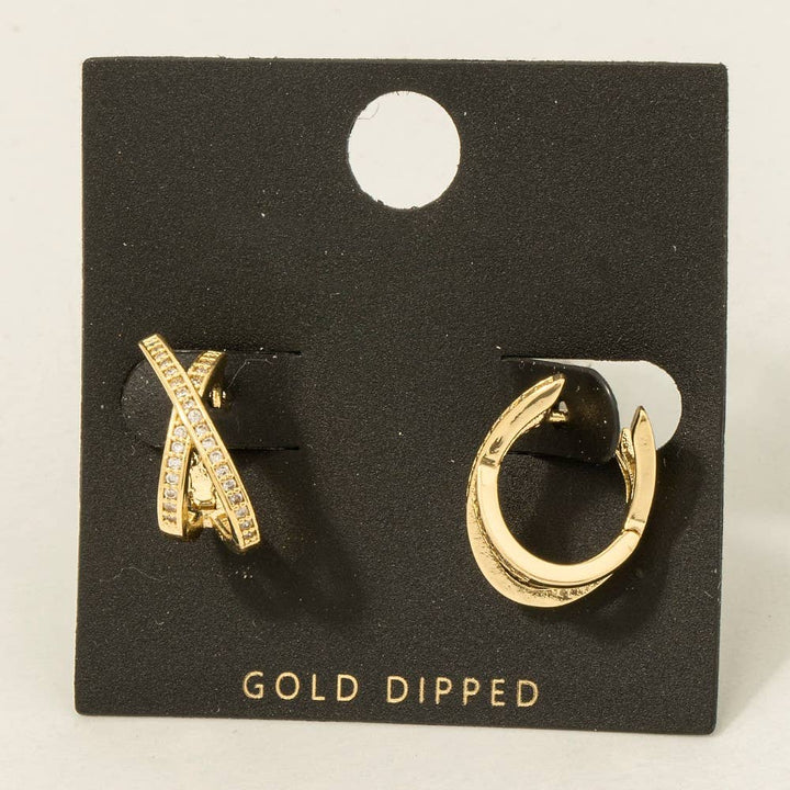 Gold Dipped X Shape Hoop Earrings