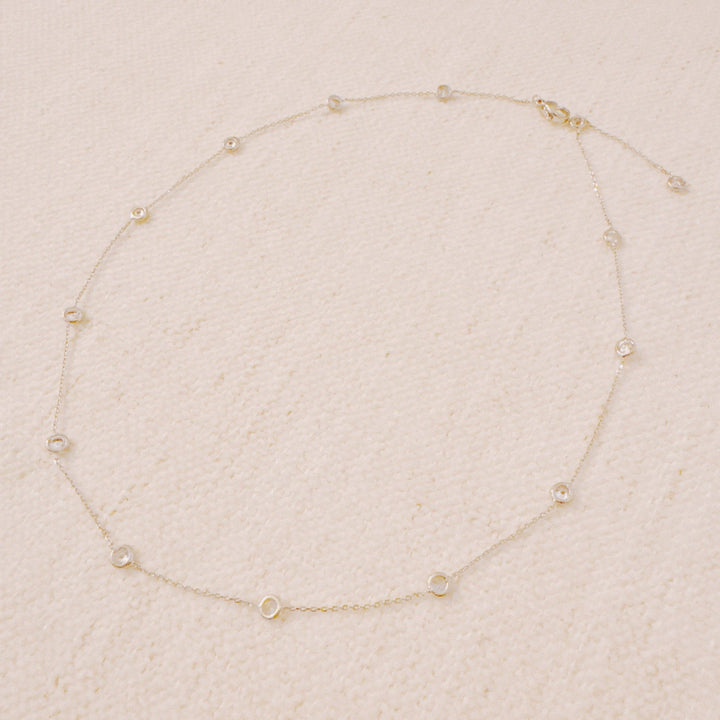Bezel Silver Sparkle Station Necklace