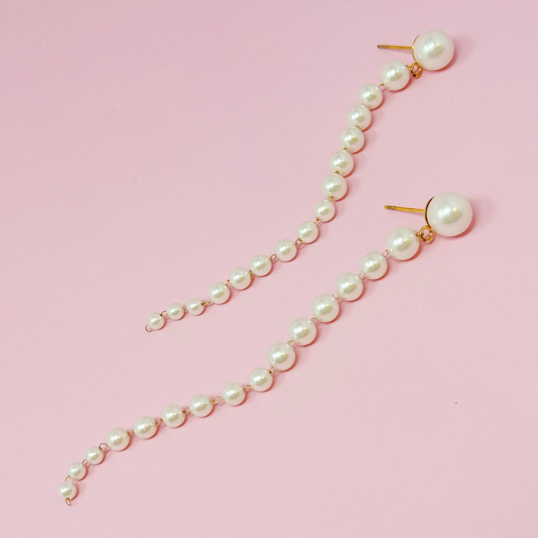 Gradiant Long Pearl Drop Earrings