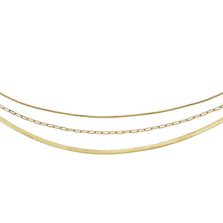 Waterproof Gold Triple Paperclip Necklace