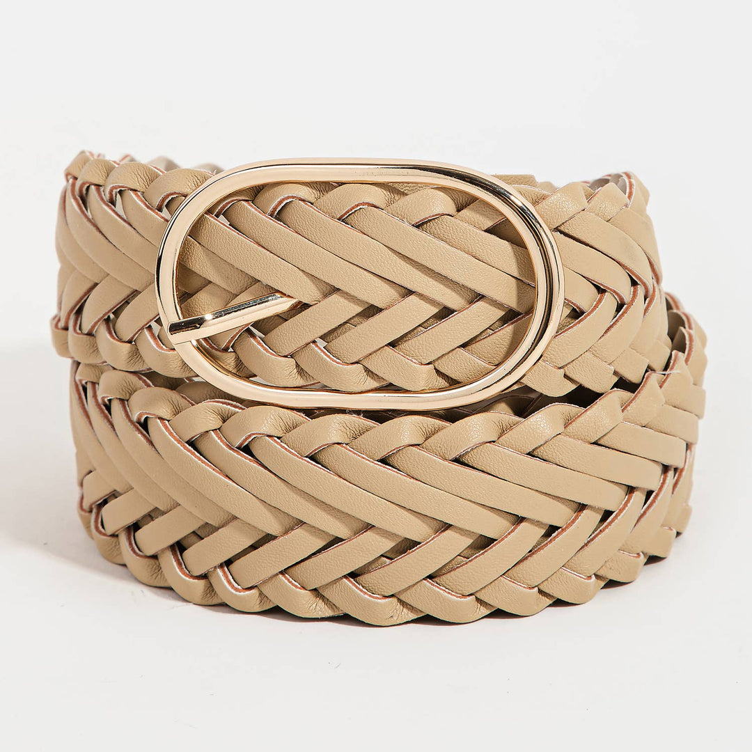 Braided Faux Leather Oval Buckle Belt