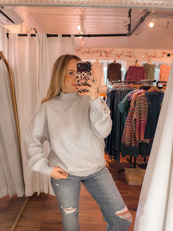 Mineral Wash Mock Neck Exposed Seam Pullover