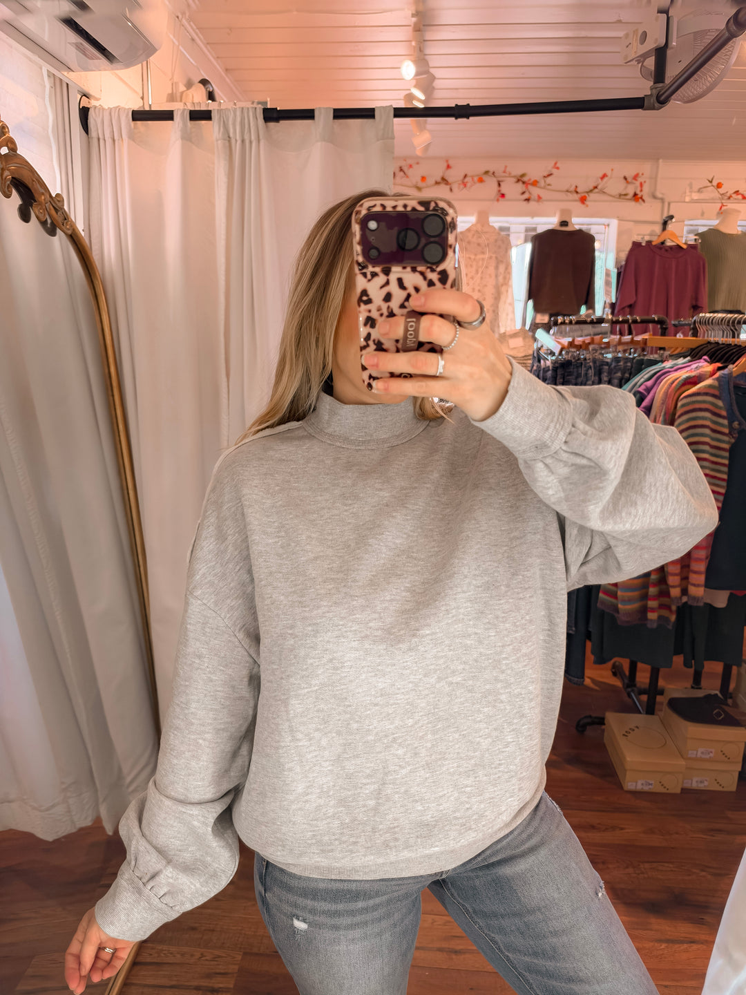 Mineral Wash Mock Neck Exposed Seam Pullover