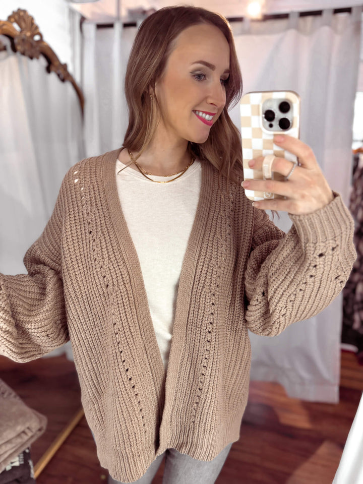 Oversized Chunky Knit Eyelet Cardigan