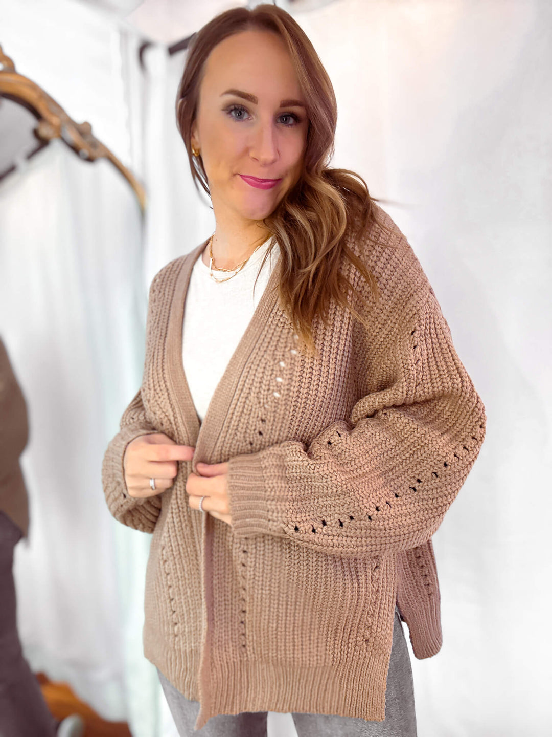 Oversized Chunky Knit Eyelet Cardigan