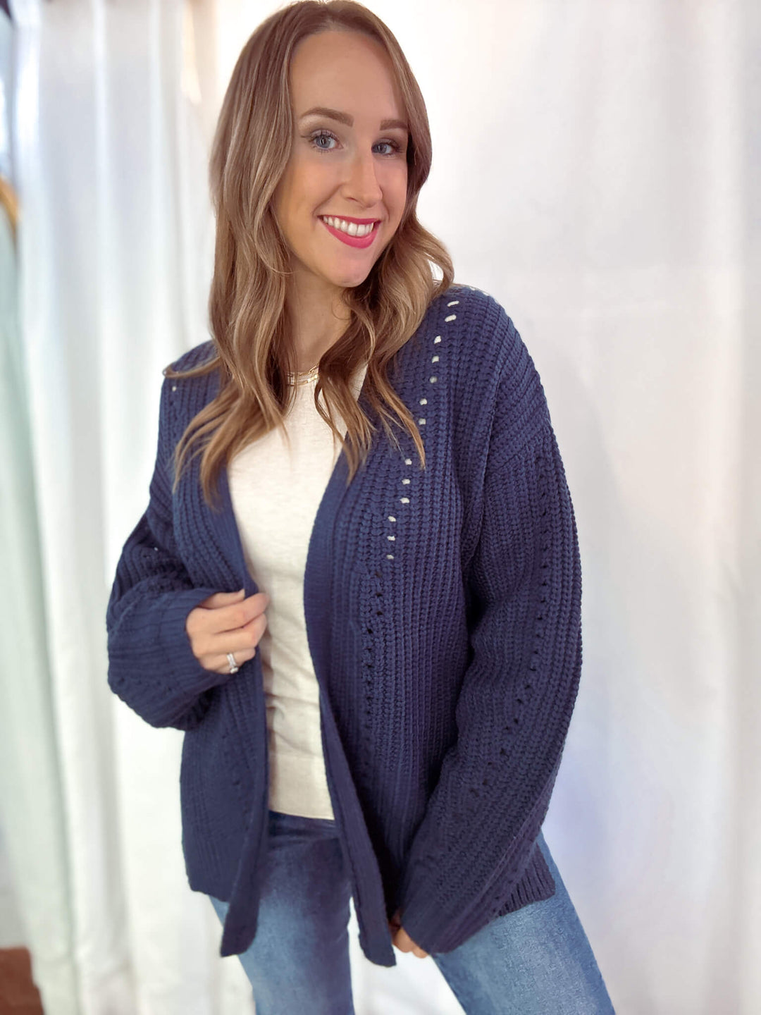 Oversized Chunky Knit Eyelet Cardigan