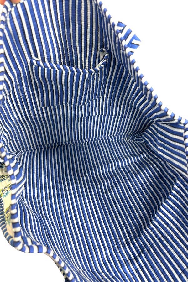 Blue &amp; White Floral Large Quilted Tote Bag