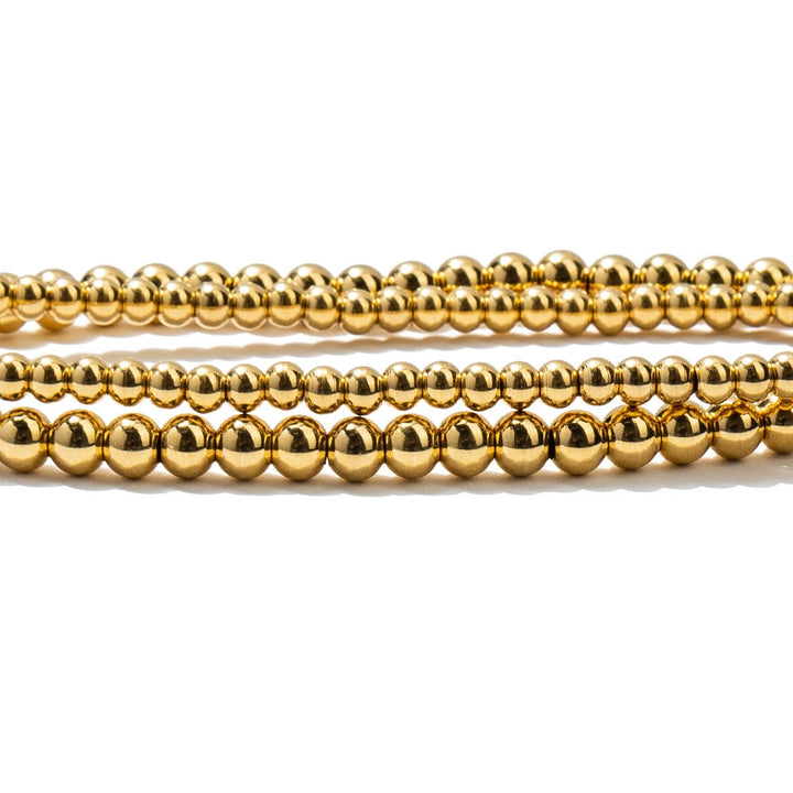 Dainty Gold Beaded Bracelets – 3mm & 4mm Layering Set