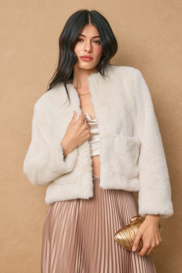 Wind Whispers Faux Fur Patch Pocket Jacket