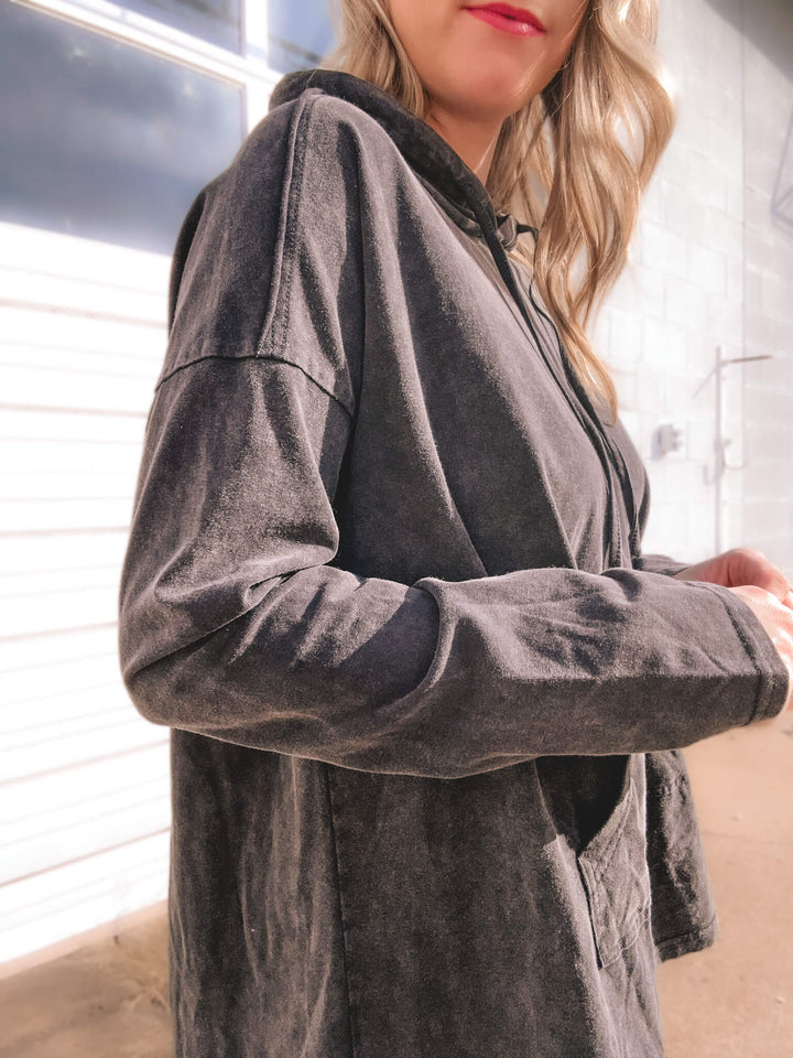 Mineral Washed Hooded Tunic Pullover