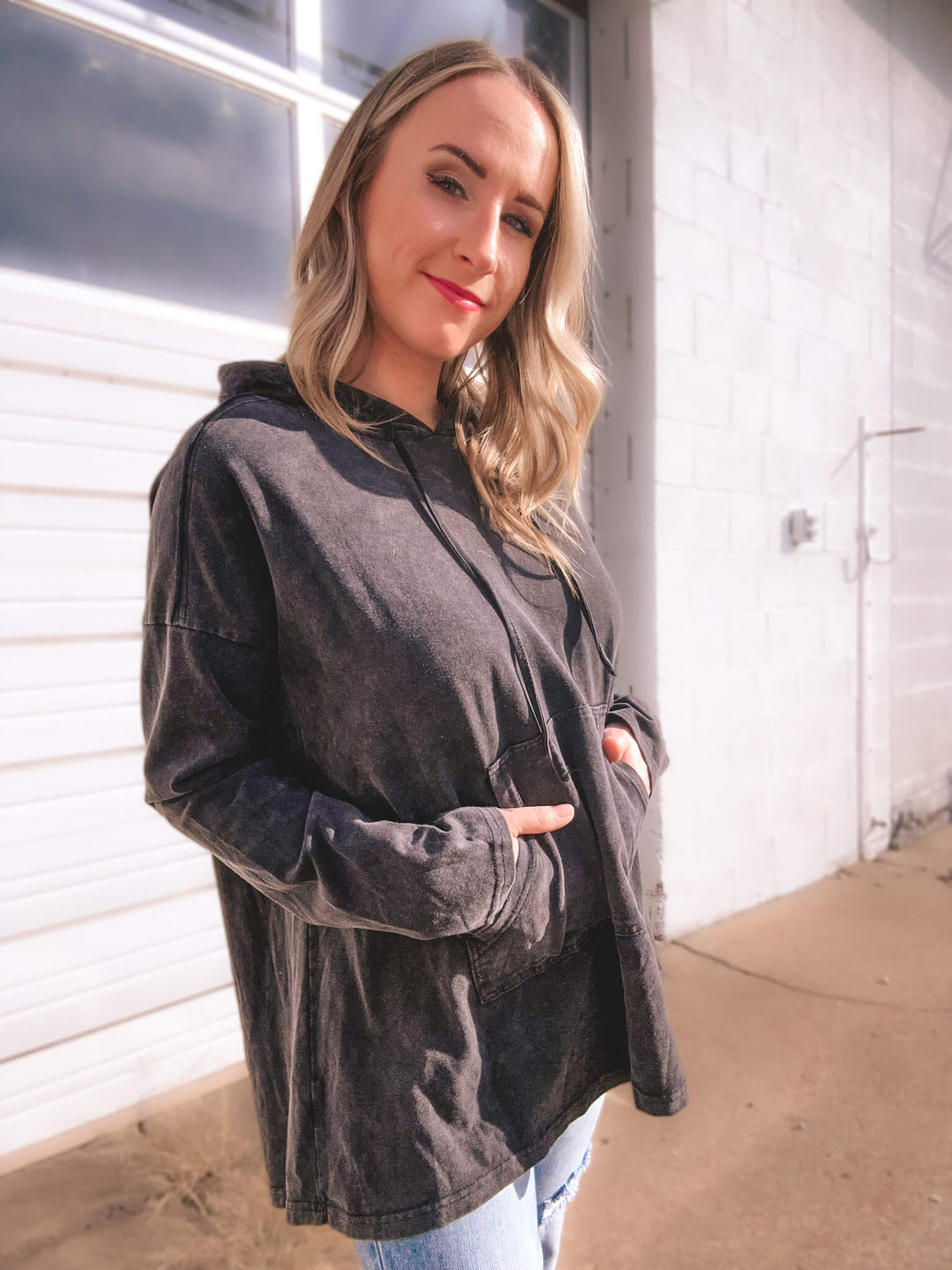 Mineral Washed Hooded Tunic Pullover