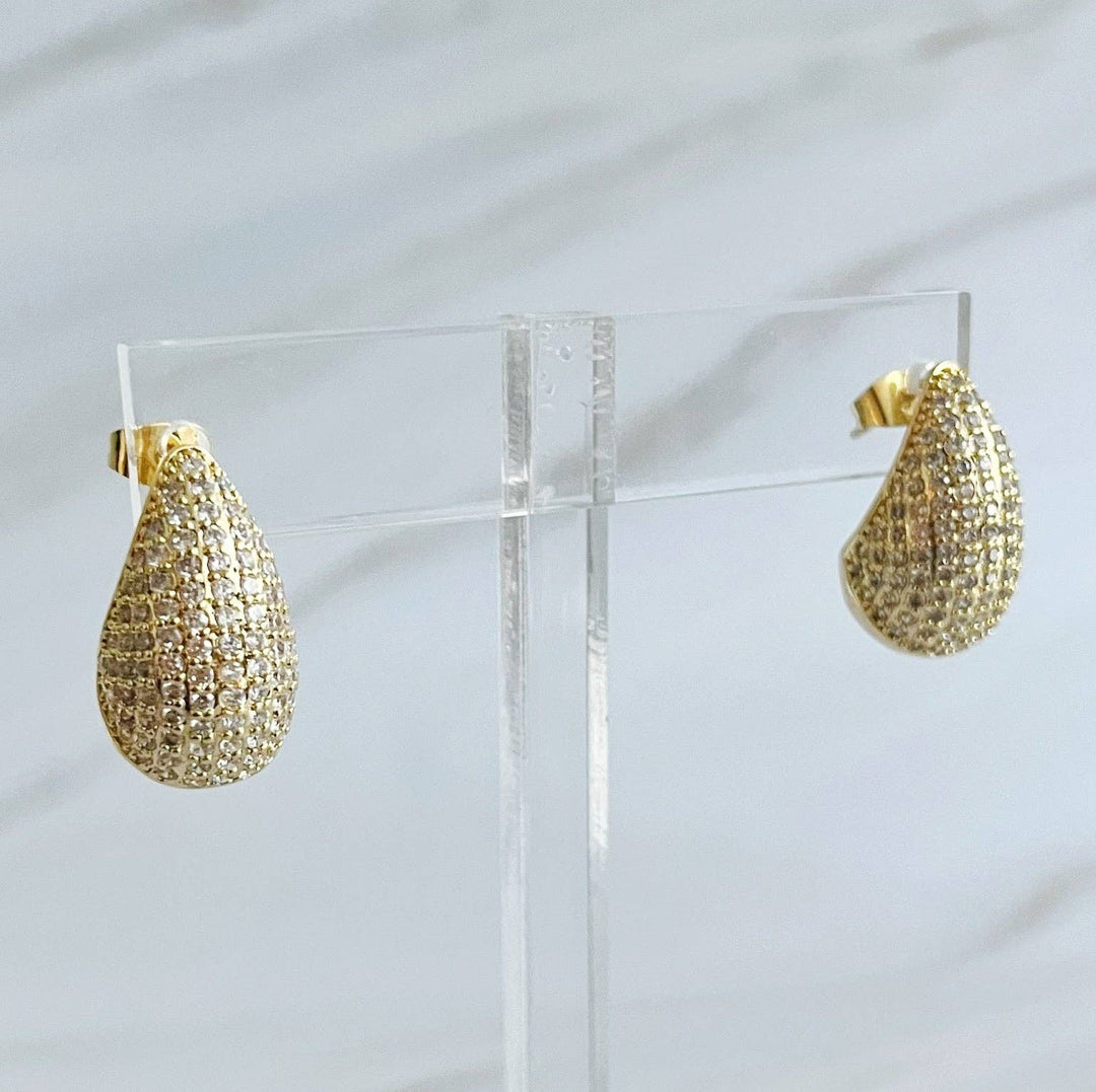 Paved Teardrop Stud Earrings