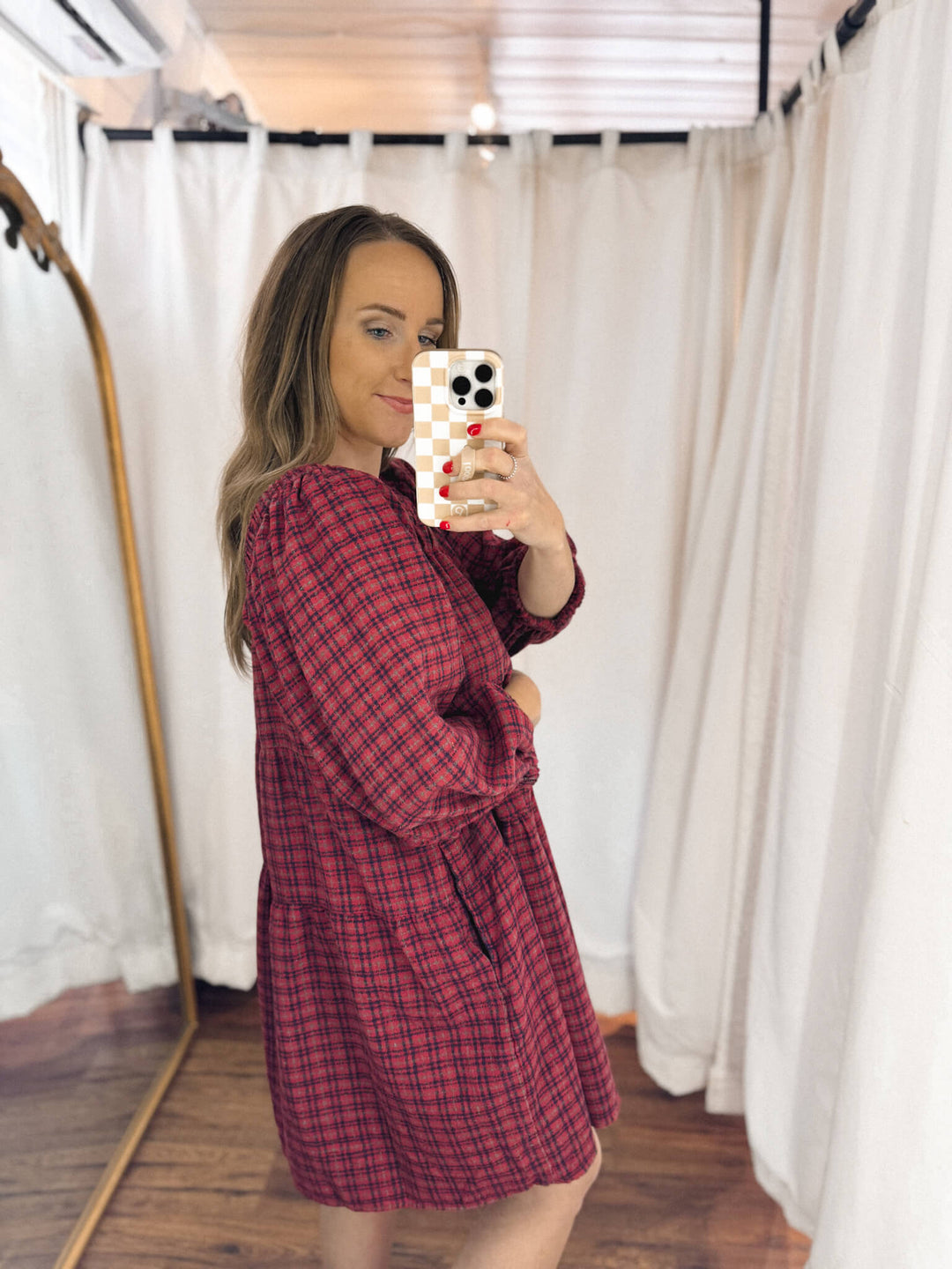 pocketed plaid mini dress Pocketed Plaid Mini Dress