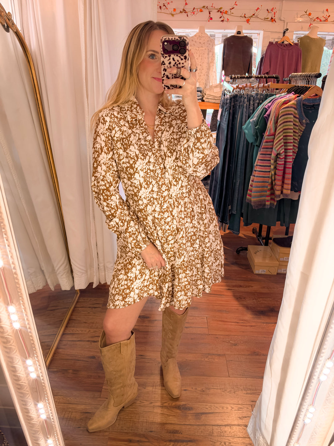 Autumn Floral Shift Mini Dress