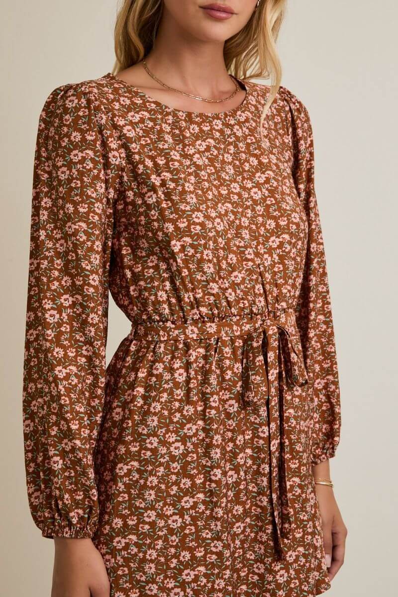 Mocha Ditsy Floral Mini Dress