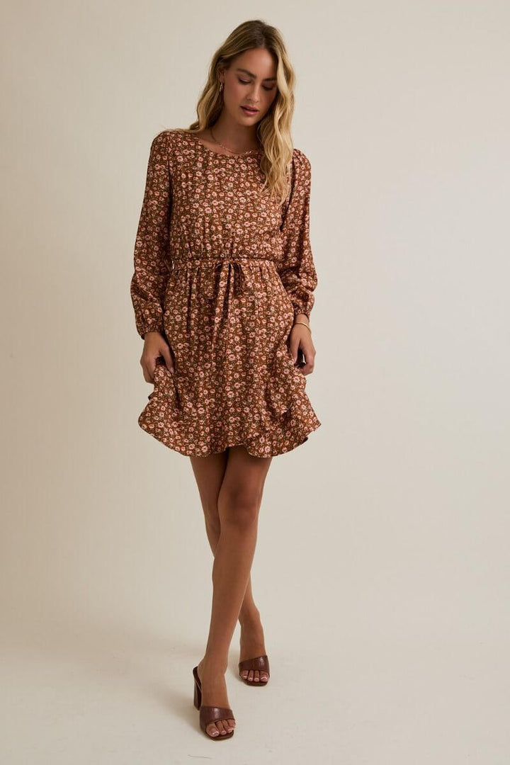 Mocha Ditsy Floral Mini Dress