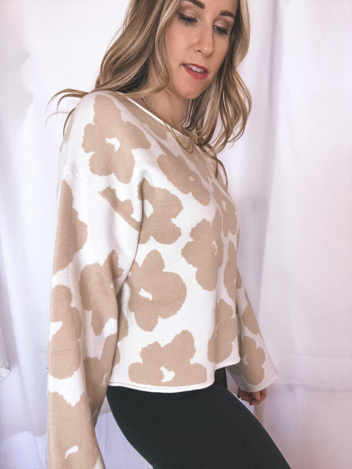 Neutral Floral Jacquard Sweater