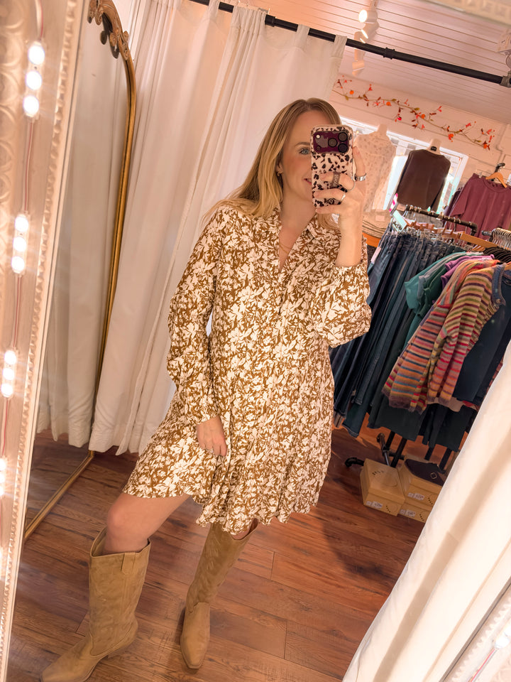 Autumn Floral Shift Mini Dress