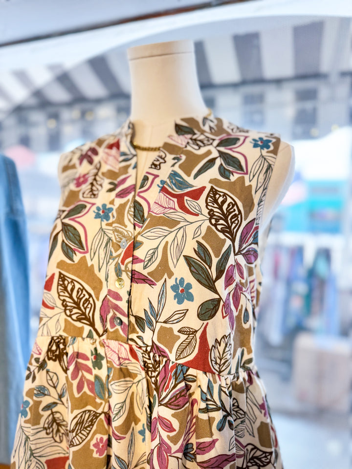 Shirring Floral Sleeveless Mini Dress