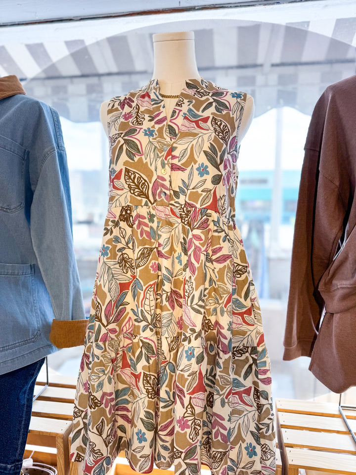 Shirring Floral Sleeveless Mini Dress