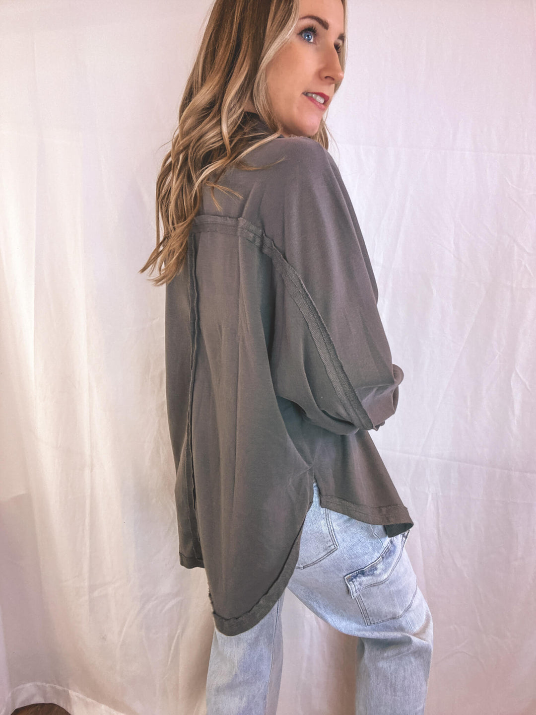 French Terry Oversized Half Button Pullover