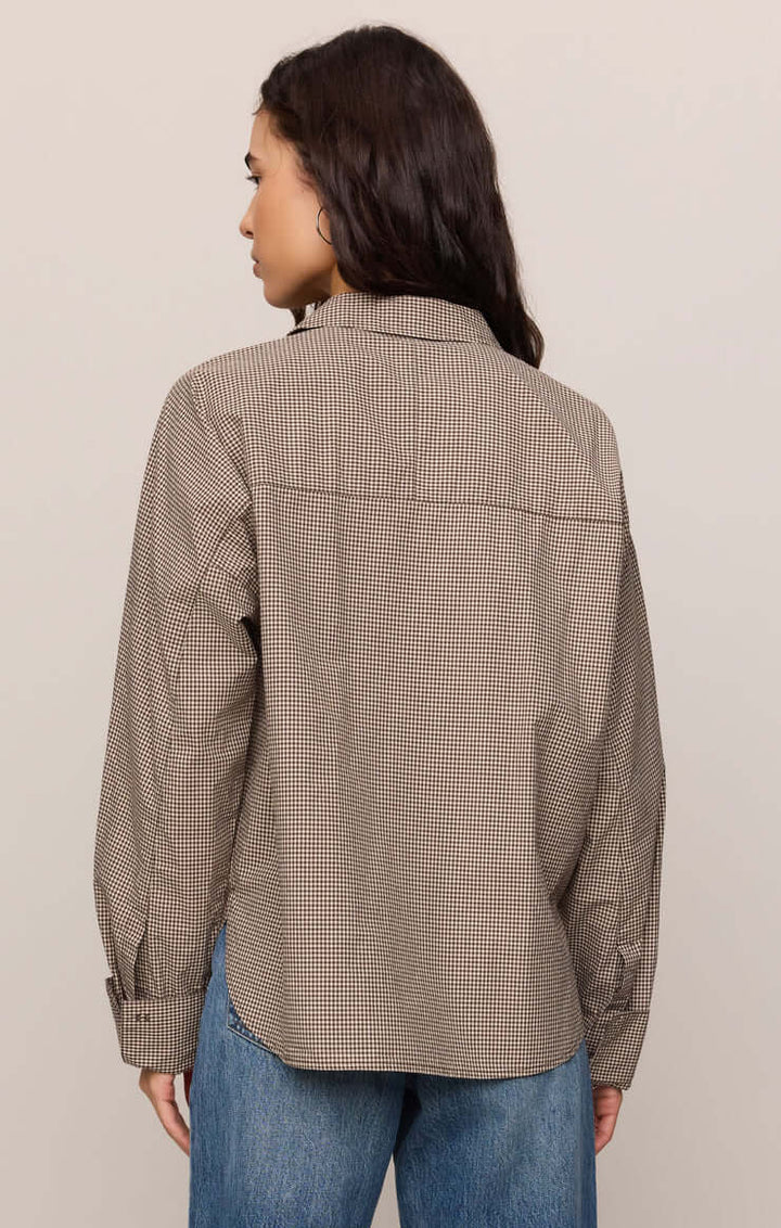 Z SUPPLY: On Duty Gingham Button Up Shirt - Dark Chocolate