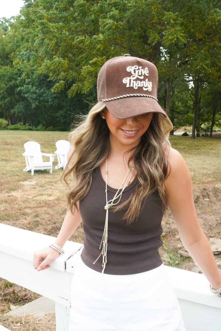 Give Thanks - Brown Corduroy Trucker Hat