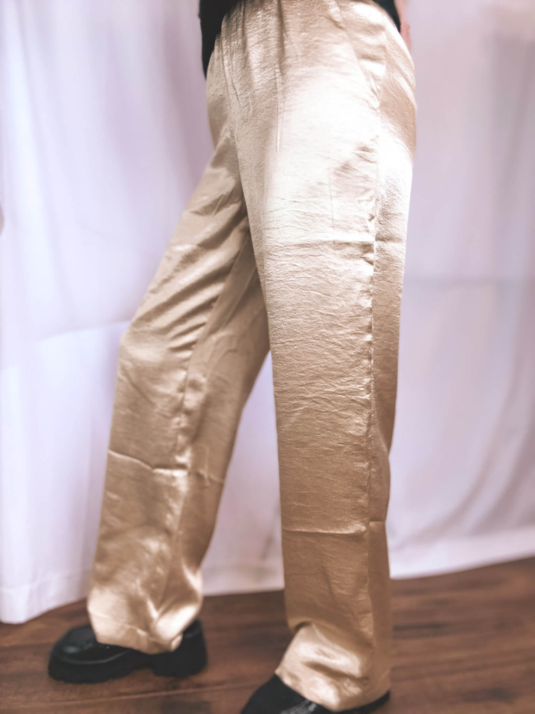 Shimmer Latte Gold Satin Pants