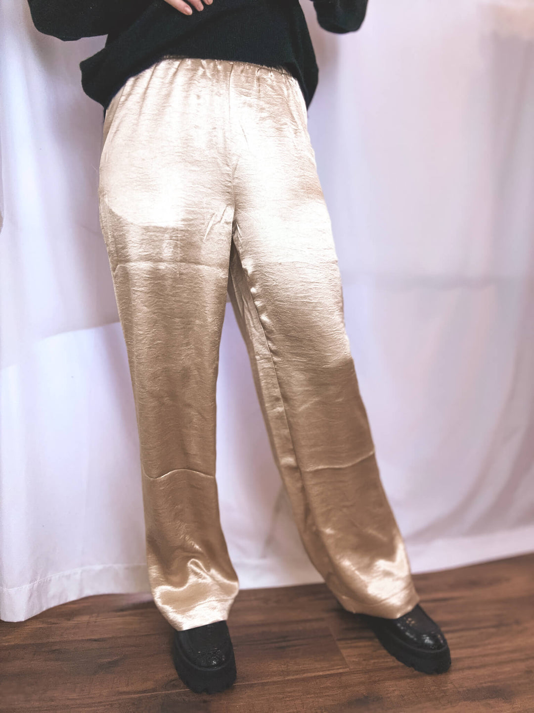 Shimmer Latte Gold Satin Pants