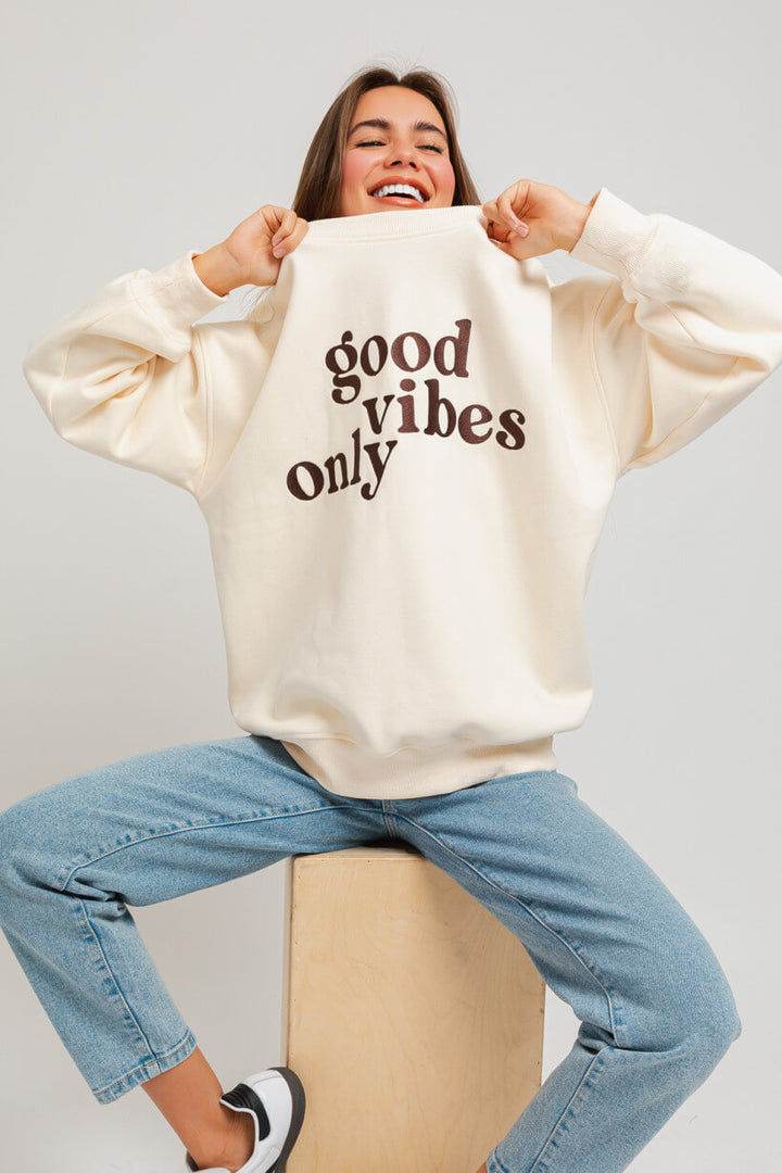 Good Vibes Only Oversized Embroidered Sweatshirt