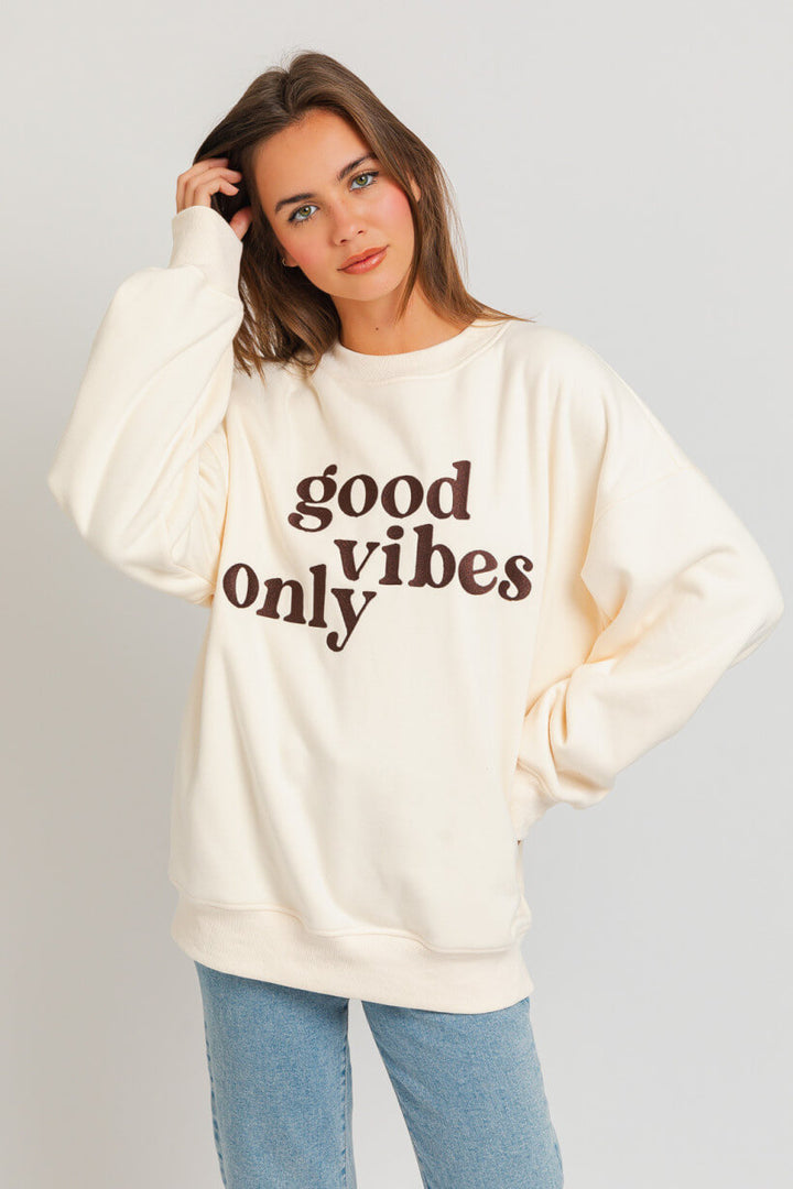 Good Vibes Only Oversized Embroidered Sweatshirt