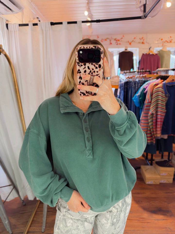 Collared Henley Pullover Sweatshirt