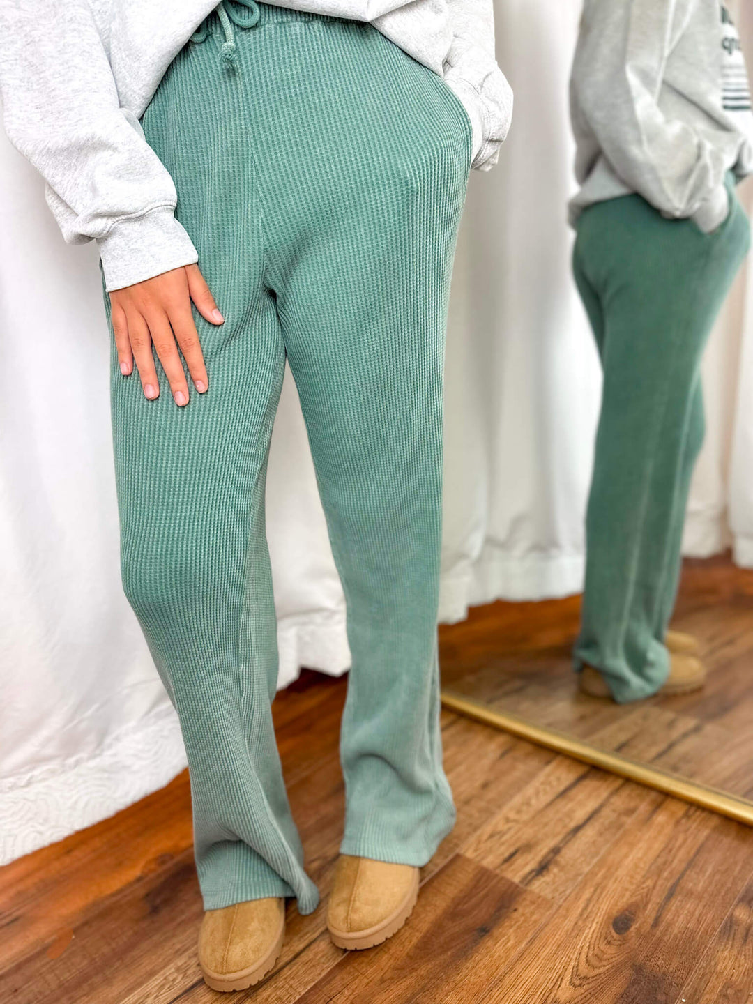 green-waffle-knit-drawstring-pants
