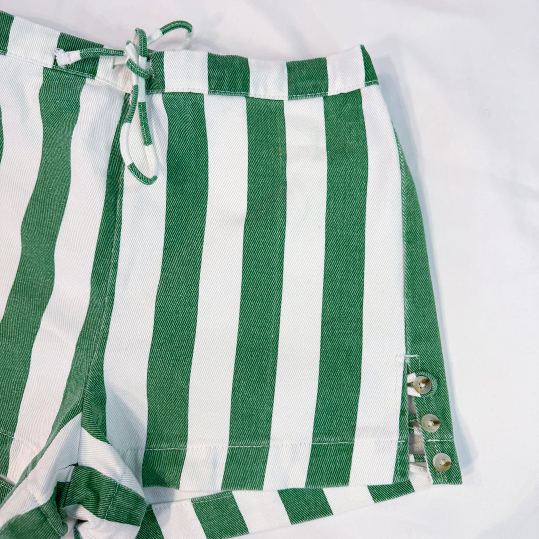 Green/White Striped Drawstring Denim Shorts