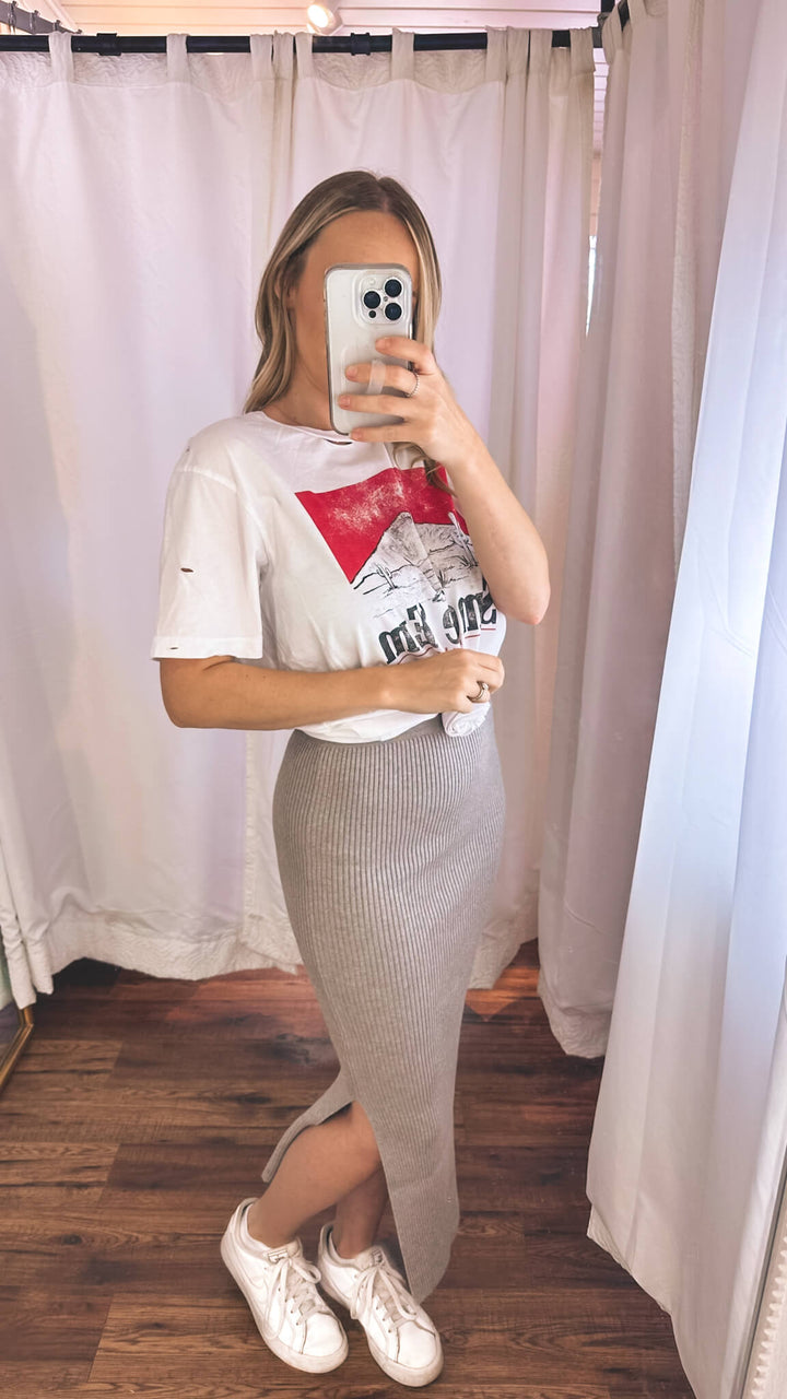 Gia Ribbed Midi Skirt in Grey