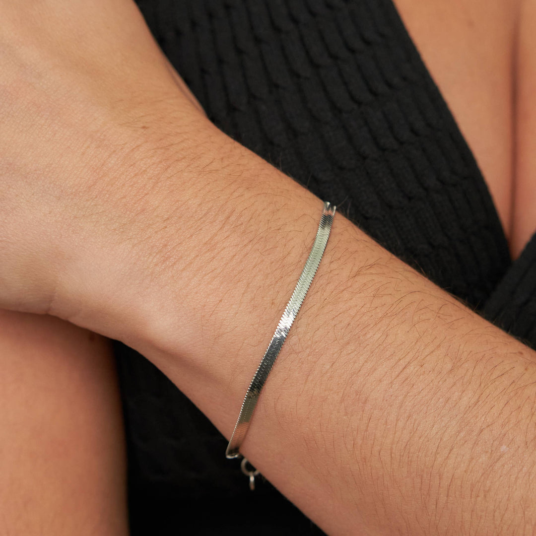 Silver Dainty Herringbone Bracelet