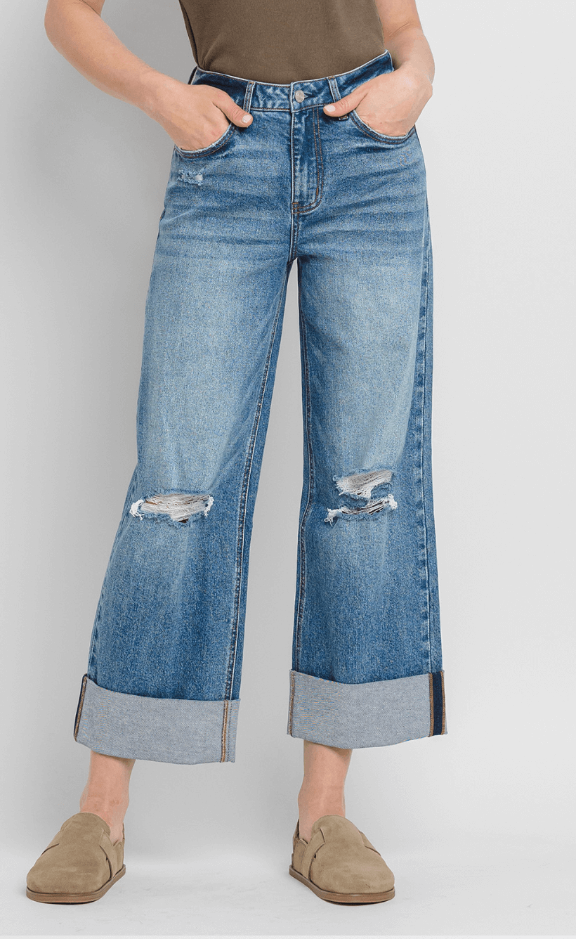 Rosy High Rise Baggy Cuffed Wide Leg Jeans