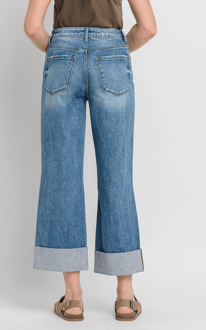 Rosy High Rise Baggy Cuffed Wide Leg Jeans